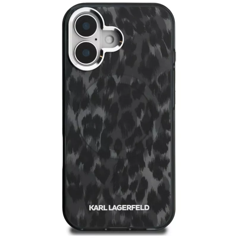 Karl Lagerfeld IML Leopard Pattern MagSafe -suojakotelo iPhone 16, musta