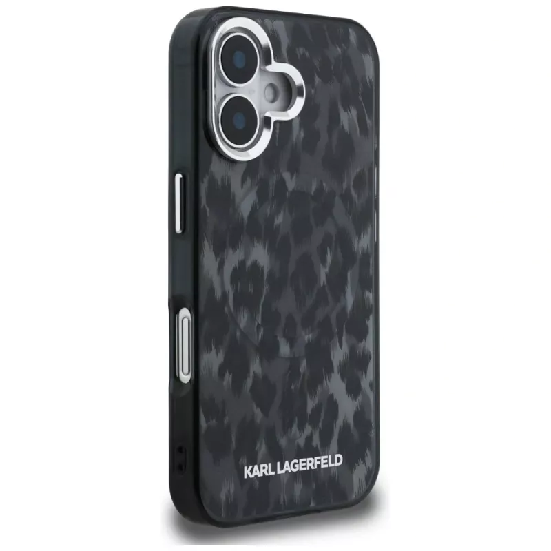 Karl Lagerfeld IML Leopard Pattern MagSafe -suojakotelo iPhone 16, musta