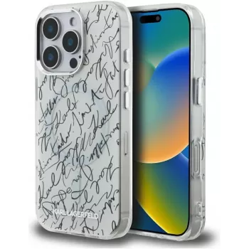 Karl Lagerfeld IML Karl ScriptPattern MagSafe -suojakotelo Apple iPhone 16 Pro, valkoinen