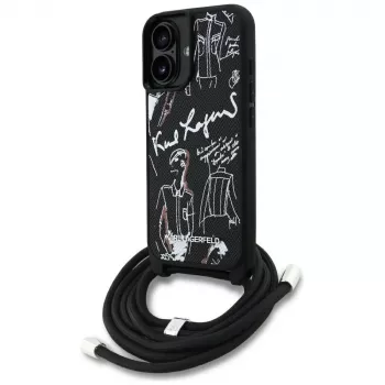 Karl Lagerfeld Crossbody GrainedPattern & Logo -kotelo iPhone 16, musta