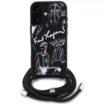 Karl Lagerfeld Crossbody GrainedPattern & Logo -kotelo iPhone 16, musta