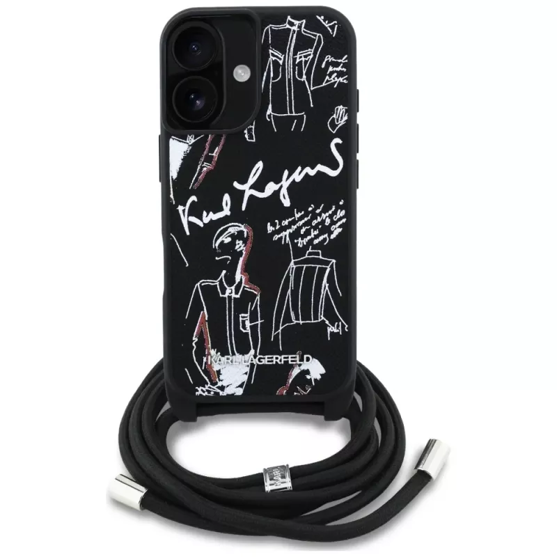 Karl Lagerfeld Crossbody GrainedPattern & Logo -kotelo iPhone 16, musta