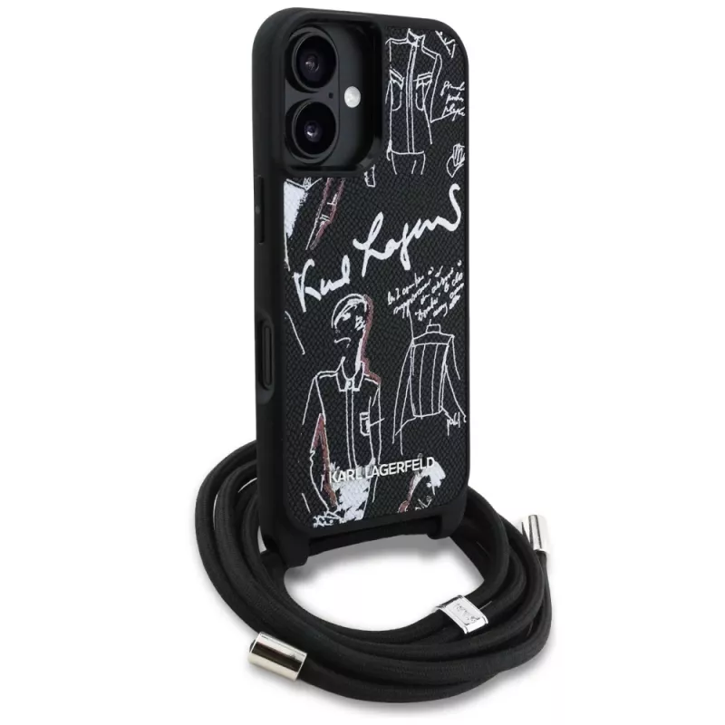 Karl Lagerfeld Crossbody GrainedPattern & Logo -kotelo iPhone 16, musta