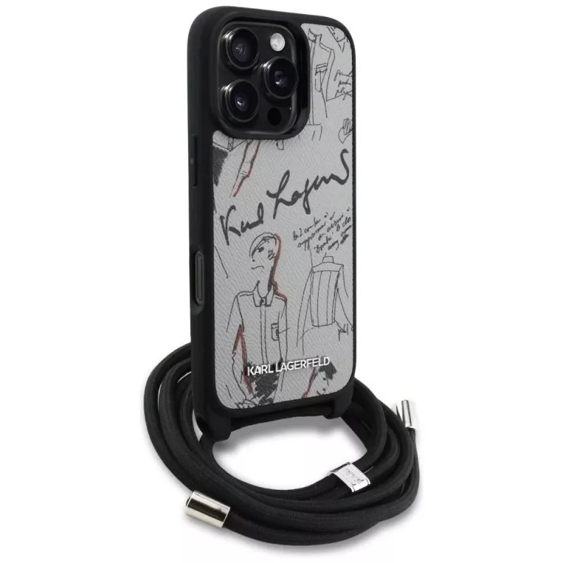 Karl Lagerfeld Crossbody GrainedPattern & Logo -kotelo iPhone 16 Pro, harmaa