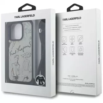 Karl Lagerfeld Crossbody -kotelo genardoidulla kuviolla & logolla iPhone 16 Pro Max, harmaa
