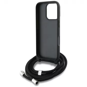 Karl Lagerfeld Crossbody -kotelo genardoidulla kuviolla & logolla iPhone 16 Pro Max, harmaa