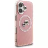 KARL LAGERFELD IML Glitter Karl & Choupette Heads Logo MagSafe -kotelo Apple iPhone 16 - pinkki