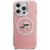 Karl Lagerfeld IML Glitter Karl & Choupette Heads Logo MagSafe -kotelo iPhone 16 Pro pinkki