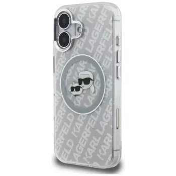 KARL LAGERFELD IML Glitter Karl & Choupette Heads Logo MagSafe -kotelo iPhone 16, harmaa
