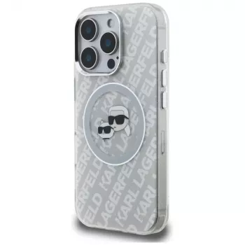 KARL LAGERFELD IML Glitter Karl & Choupette Heads Logo MagSafe -kotelo iPhone 16 Pro Max harmaa