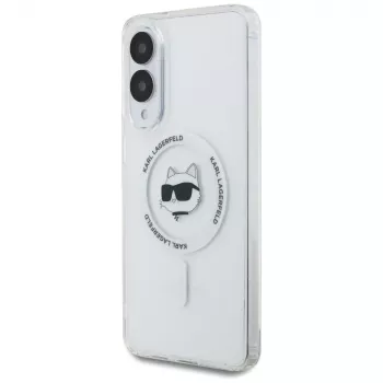 Karl Lagerfeld Button Choupette Head Printed Logo MagSafe -kotelo Samsung Galaxy S25 Edge valkoinen