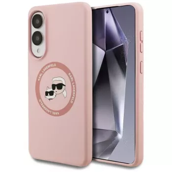 Karl Lagerfeld Silicone DoubleHeads And Circle MagSafe -kotelo Samsung Galaxy S25 Edge pinkki