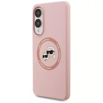 Karl Lagerfeld Silicone DoubleHeads And Circle MagSafe -kotelo Samsung Galaxy S25 Edge pinkki