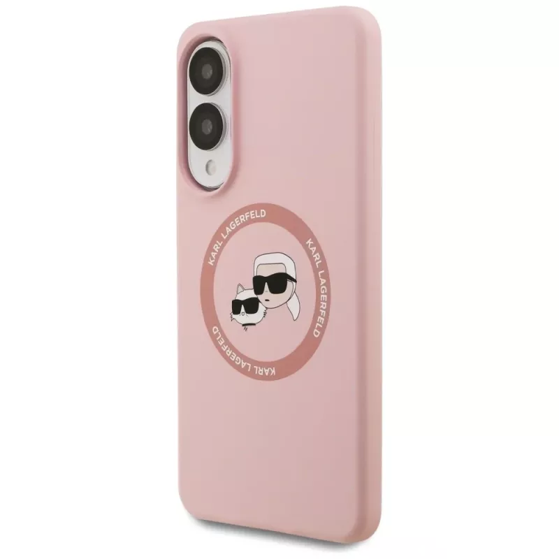 Karl Lagerfeld Silicone DoubleHeads And Circle MagSafe -kotelo Samsung Galaxy S25 Edge pinkki