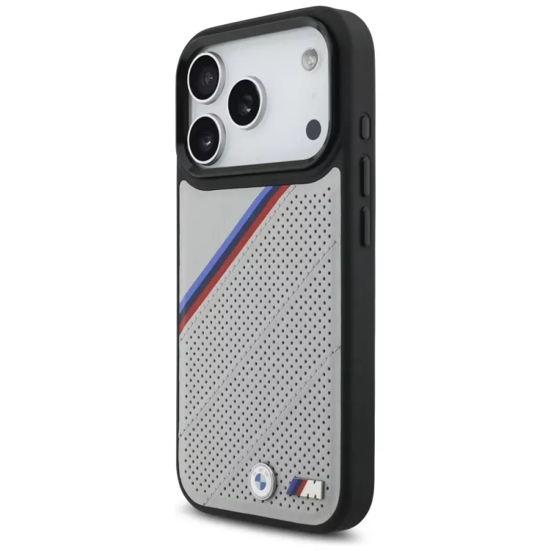 BMW M Tricolor Metal Logo MagSafe -kotelo iPhone 17 Pro harmaa