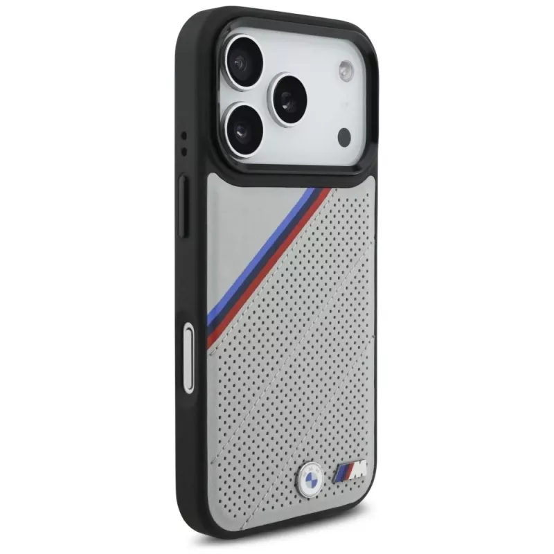 BMW M Tricolor Metal Logo MagSafe -kotelo iPhone 17 Pro harmaa