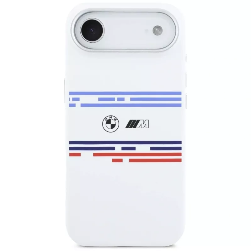 BMW M Silicon Horizontal Line MagSafe -kotelo iPhone Airille, valkoinen