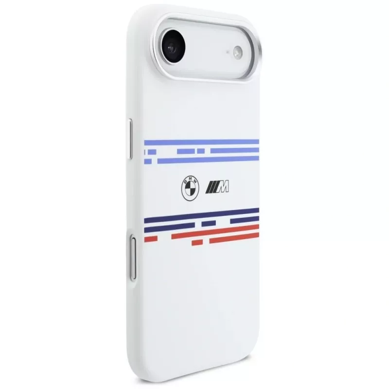 BMW M Silicon Horizontal Line MagSafe -kotelo iPhone Airille, valkoinen