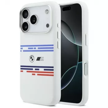 BMW M Silicon Horizontal Line MagSafe Case iPhone 17 Pro valkoinen