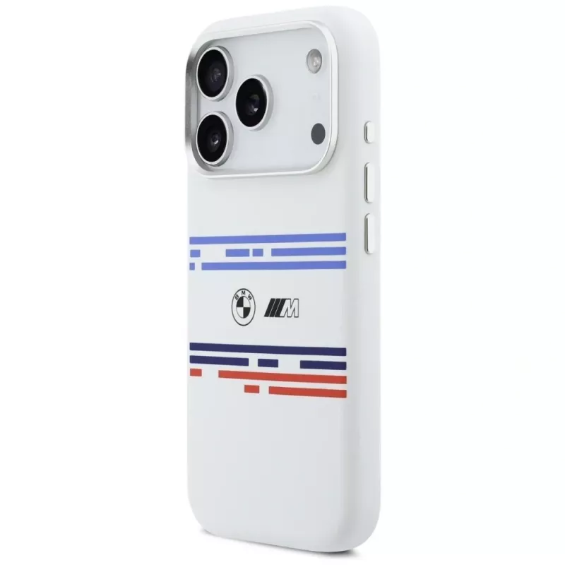 BMW M Silicon Horizontal Line MagSafe Case iPhone 17 Pro valkoinen