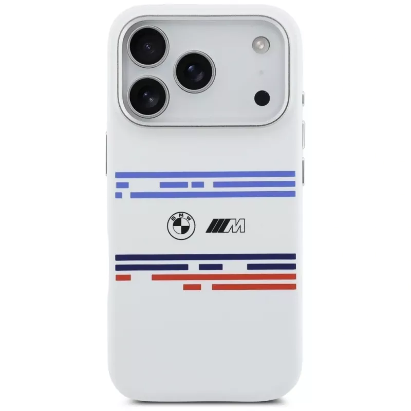 BMW M Silicon Horizontal Line MagSafe Case iPhone 17 Pro valkoinen