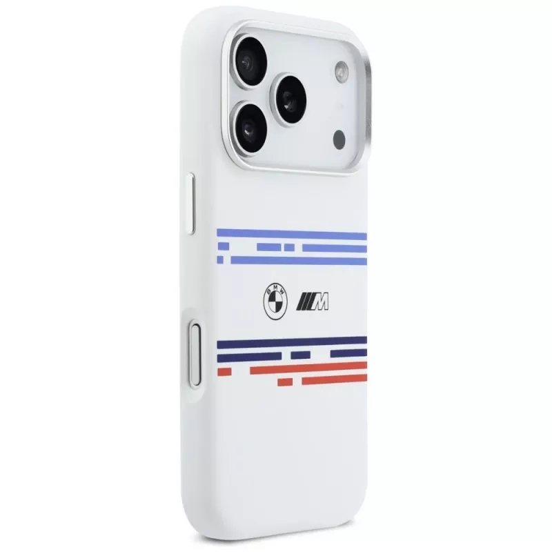 BMW M Silicon Horizontal Line MagSafe Case iPhone 17 Pro valkoinen