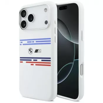 BMW M Silicon Horizontal Line MagSafe -kotelo iPhone 17 Pro Maxille, valkoinen