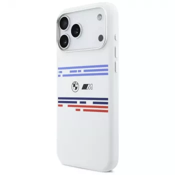 BMW M Silicon Horizontal Line MagSafe -kotelo iPhone 17 Pro Maxille, valkoinen