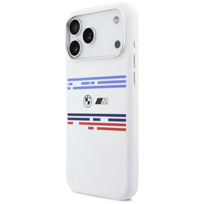 BMW M Silicon Horizontal Line MagSafe -kotelo iPhone 17 Pro Maxille, valkoinen