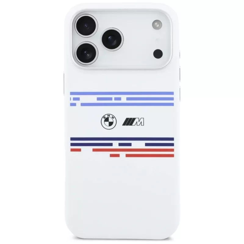 BMW M Silicon Horizontal Line MagSafe -kotelo iPhone 17 Pro Maxille, valkoinen