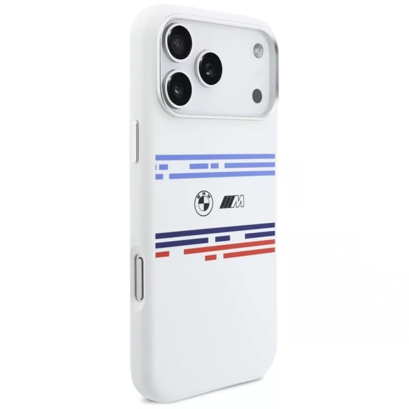 BMW M Silicon Horizontal Line MagSafe -kotelo iPhone 17 Pro Maxille, valkoinen