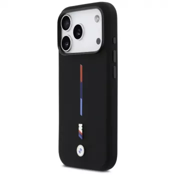 BMW M Silicon Tricolor Line MagSafe Case iPhone 17 Pro musta