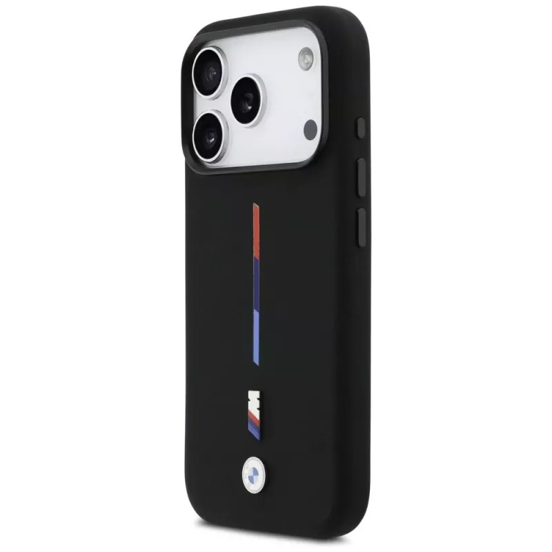 BMW M Silicon Tricolor Line MagSafe Case iPhone 17 Pro musta