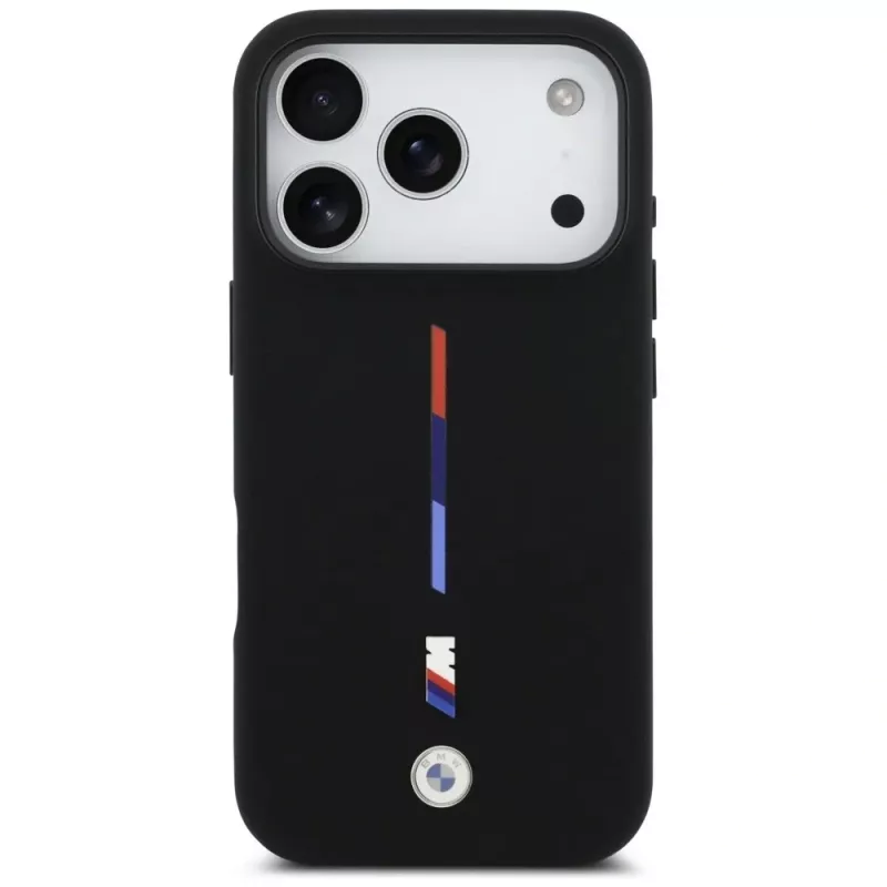 BMW M Silicon Tricolor Line MagSafe Case iPhone 17 Pro musta