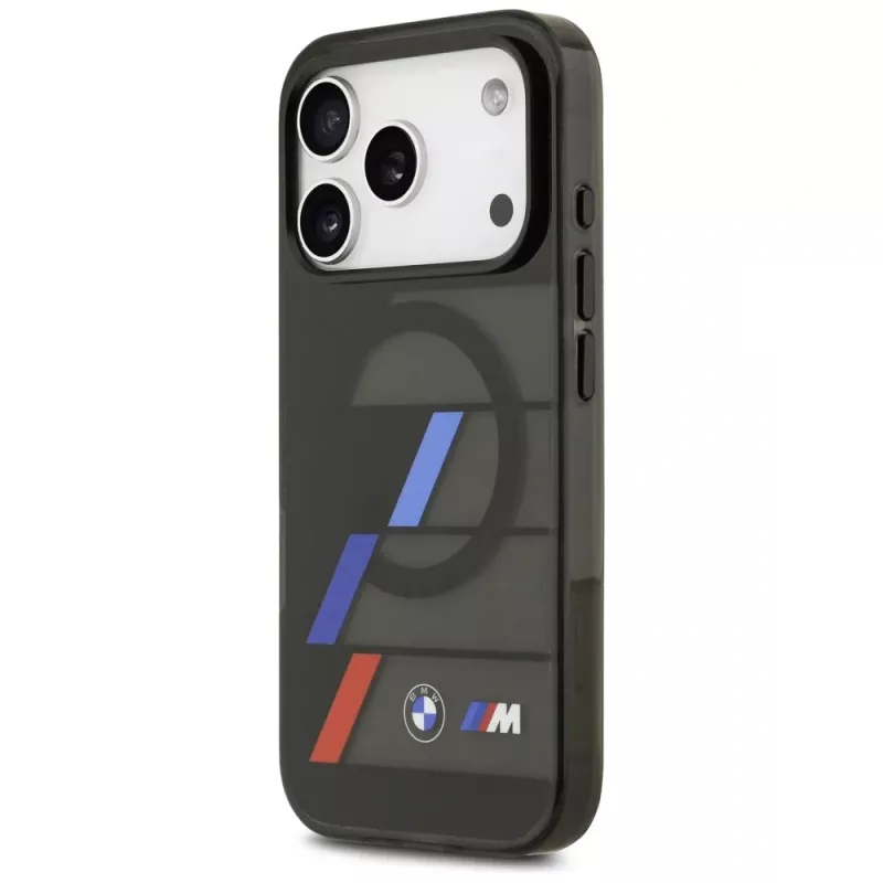 BMW M IML Metal Buttons Tricolor Lines MagSafe-suojakuori iPhone 17 Pro -puhelimelle musta