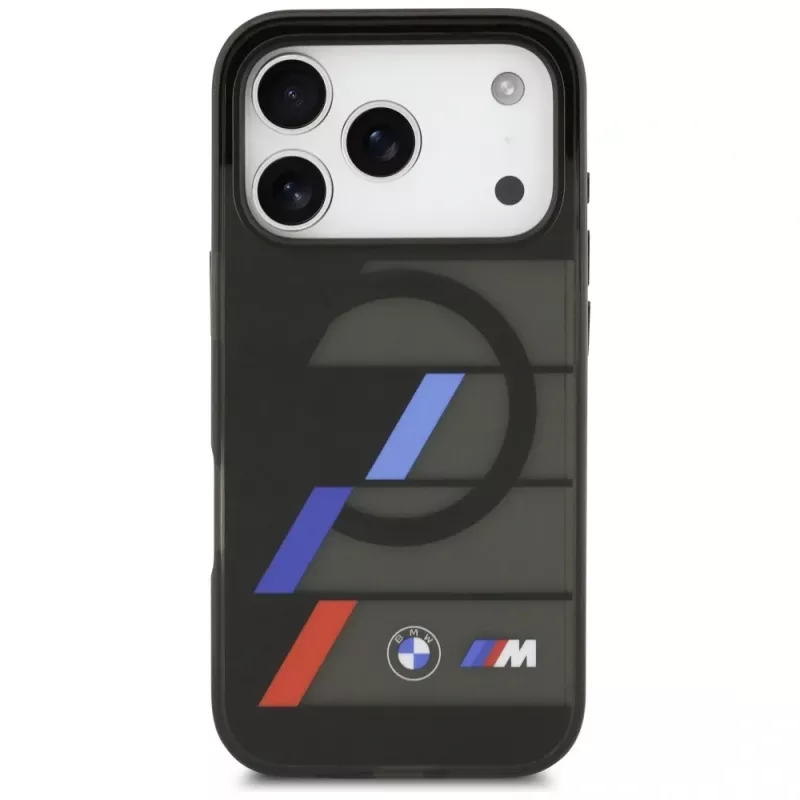 BMW M IML Metal Buttons Tricolor Lines MagSafe-suojakuori iPhone 17 Pro -puhelimelle musta
