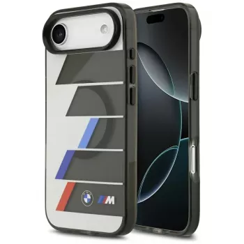 BMW M IML Metal Buttons Tricolor Lines MagSafe -kotelo iPhone Airille, antrasiitti