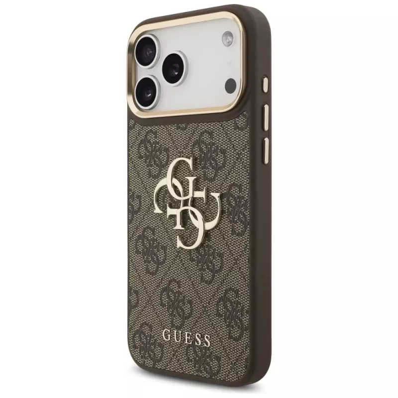 Guess 4G Big Classic Logo BigStrap Metal Buttons -kotelo iPhone 17 Pro Maxille, ruskea