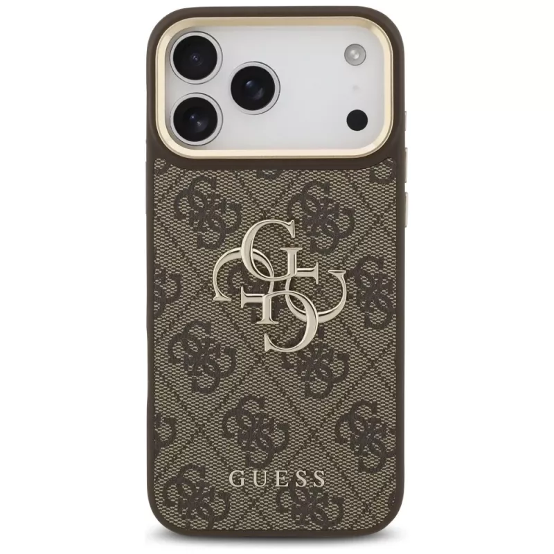 Guess 4G Big Classic Logo BigStrap Metal Buttons -kotelo iPhone 17 Pro Maxille, ruskea