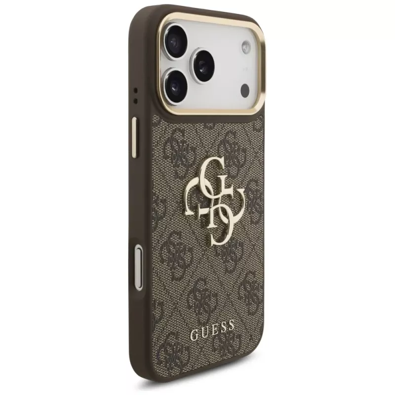 Guess 4G Big Classic Logo BigStrap Metal Buttons -kotelo iPhone 17 Pro Maxille, ruskea