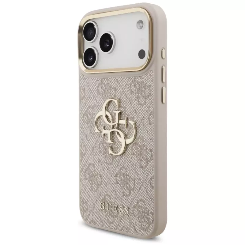 Guess 4G Big Classic Logo Big Strap Metal Buttons -suojakotelo iPhone 17 Pro Maxille, pinkki