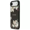 Guess Grained Flowers Classic Logo MagSafe -kotelo Apple iPhone Airille - musta