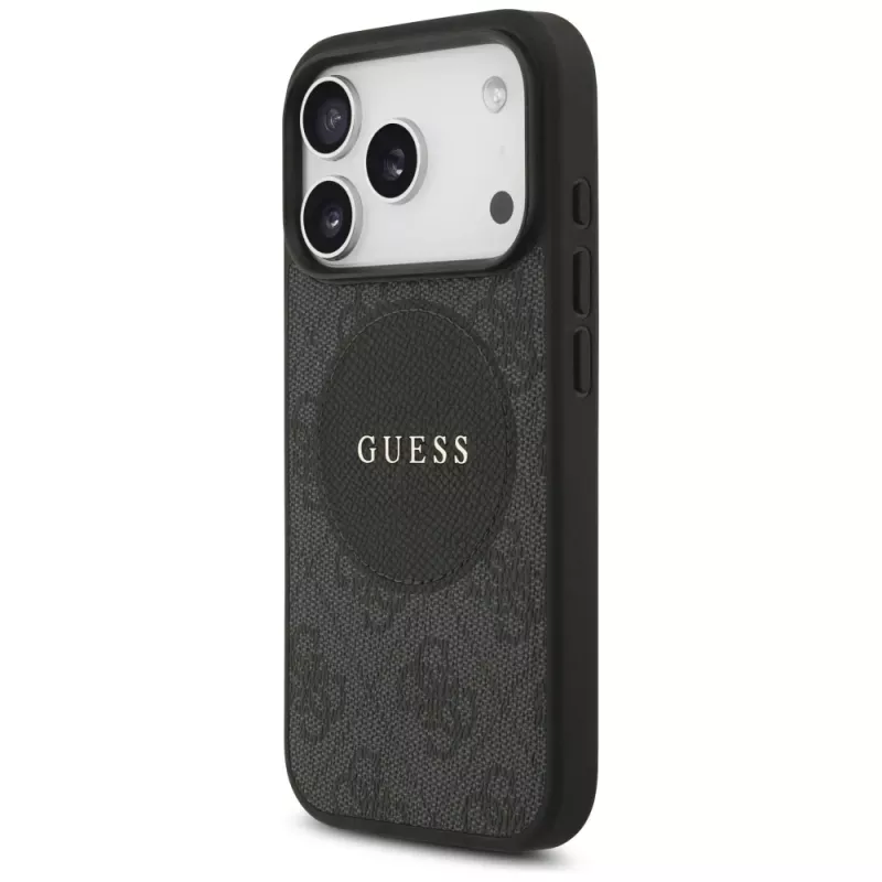 Guess 4G Circle Classic Logo MagSafe -kotelo iPhone 17 Prolle (musta)