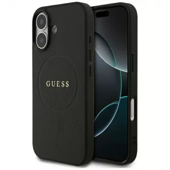 Guess Grained Ring MagSafe -kotelo iPhone 17:lle - musta