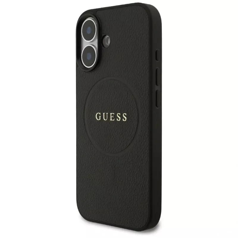 Guess Grained Ring MagSafe -kotelo iPhone 17:lle - musta