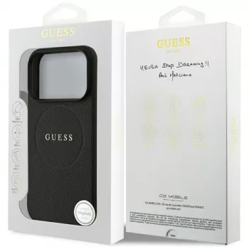 Guess Grained Ring MagSafe -kotelo iPhone 17 Prolle (musta)