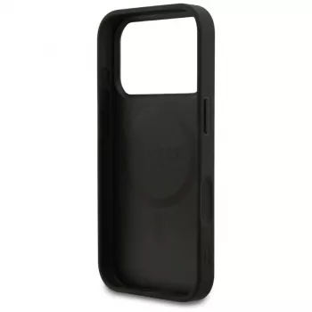 Guess Grained Ring MagSafe -kotelo iPhone 17 Prolle (musta)