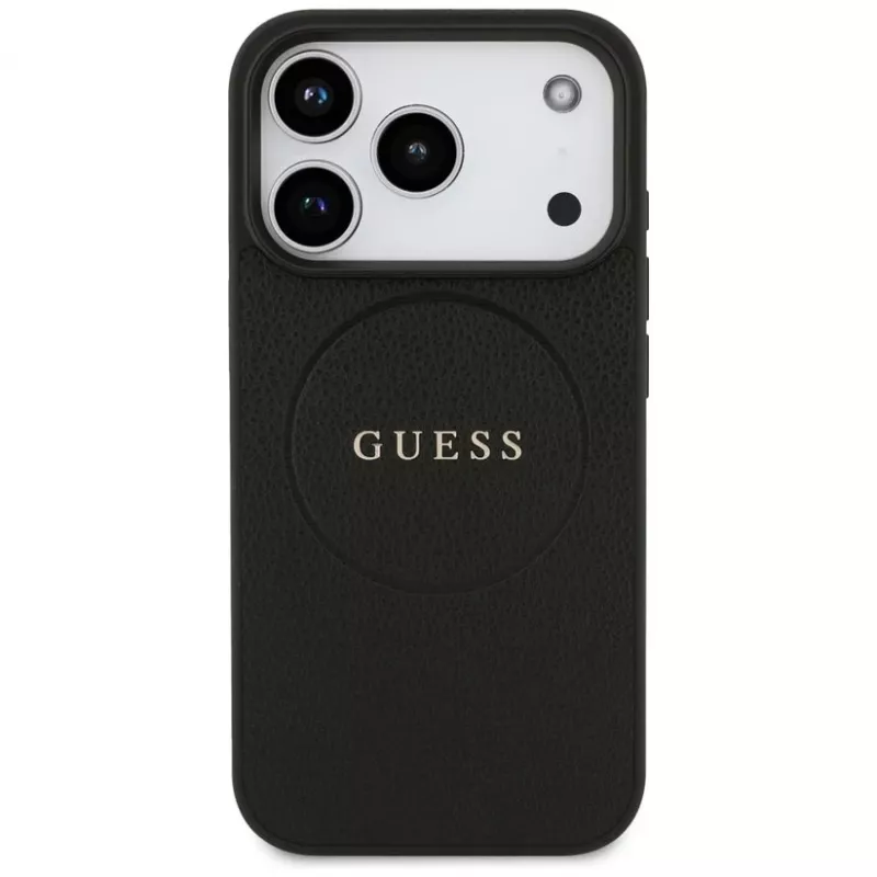 Guess Grained Ring MagSafe -kotelo iPhone 17 Prolle (musta)
