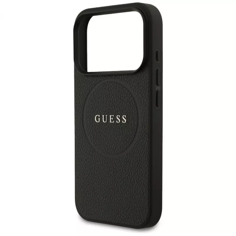 Guess Grained Ring MagSafe -kotelo iPhone 17 Pro Maxille (musta)