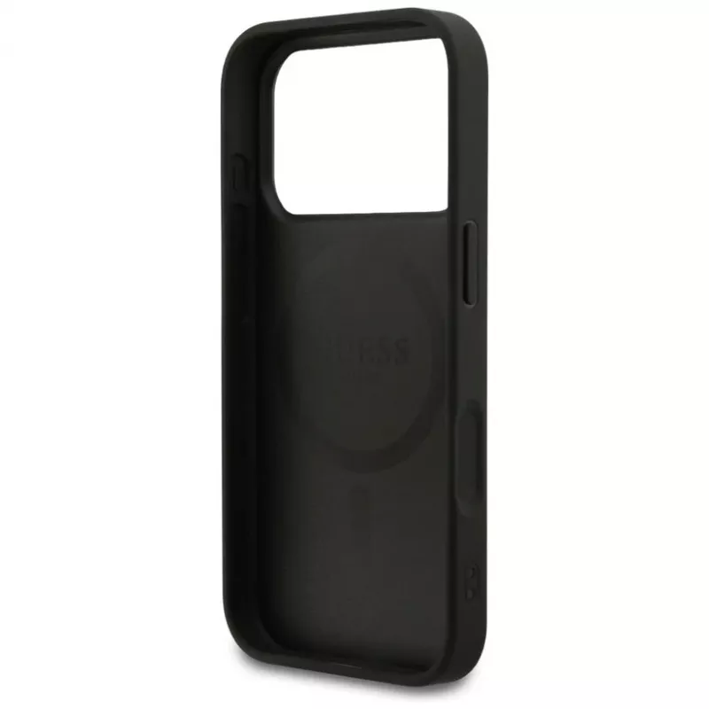 Guess Grained Ring MagSafe -kotelo iPhone 17 Pro Maxille (musta)